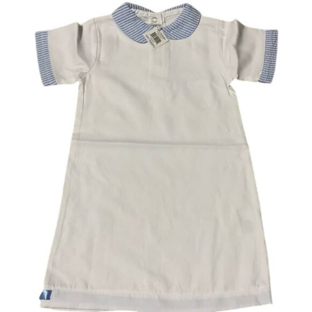 MSC Smocked Blue Seersucker day gown 0-6m monogram Easter Spring Church layette